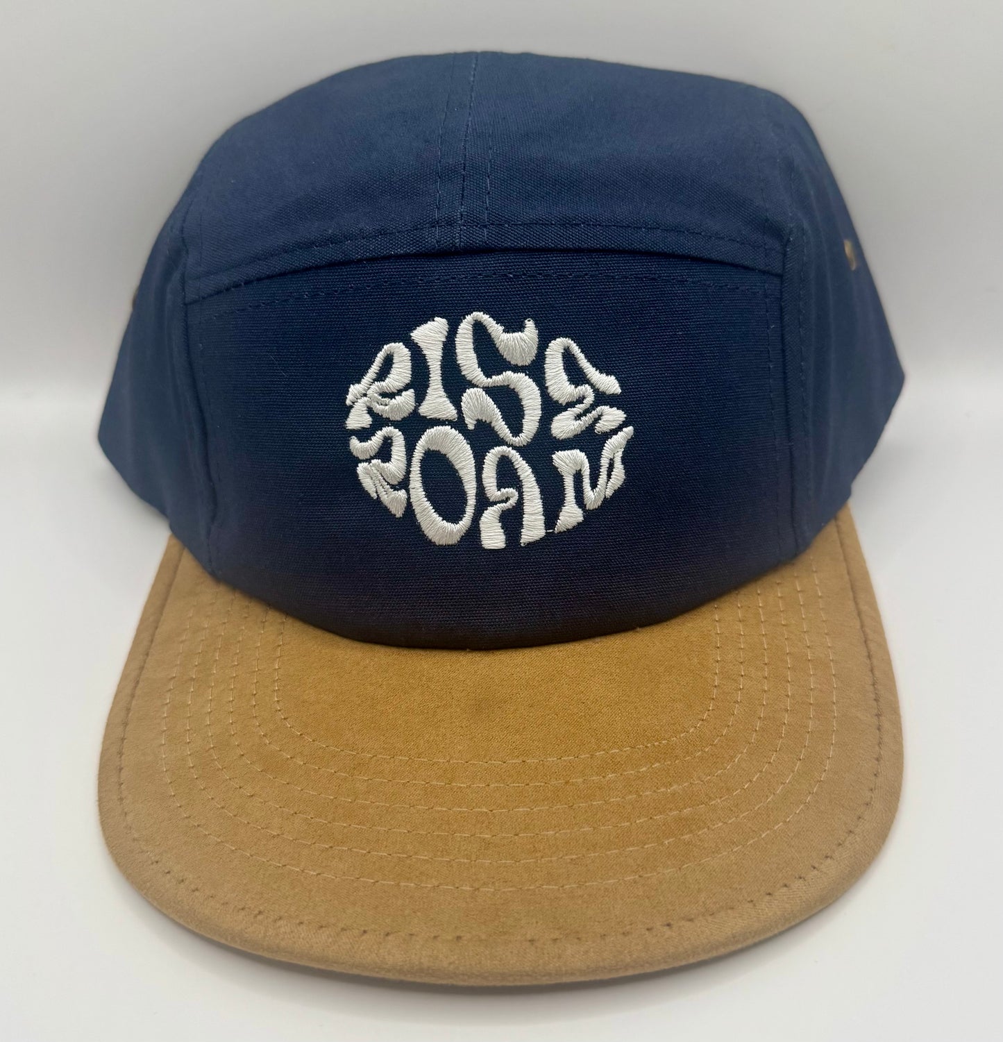 Rise & Roam Brand - Navy/Tan, Squiggle 5 Panel Cap.