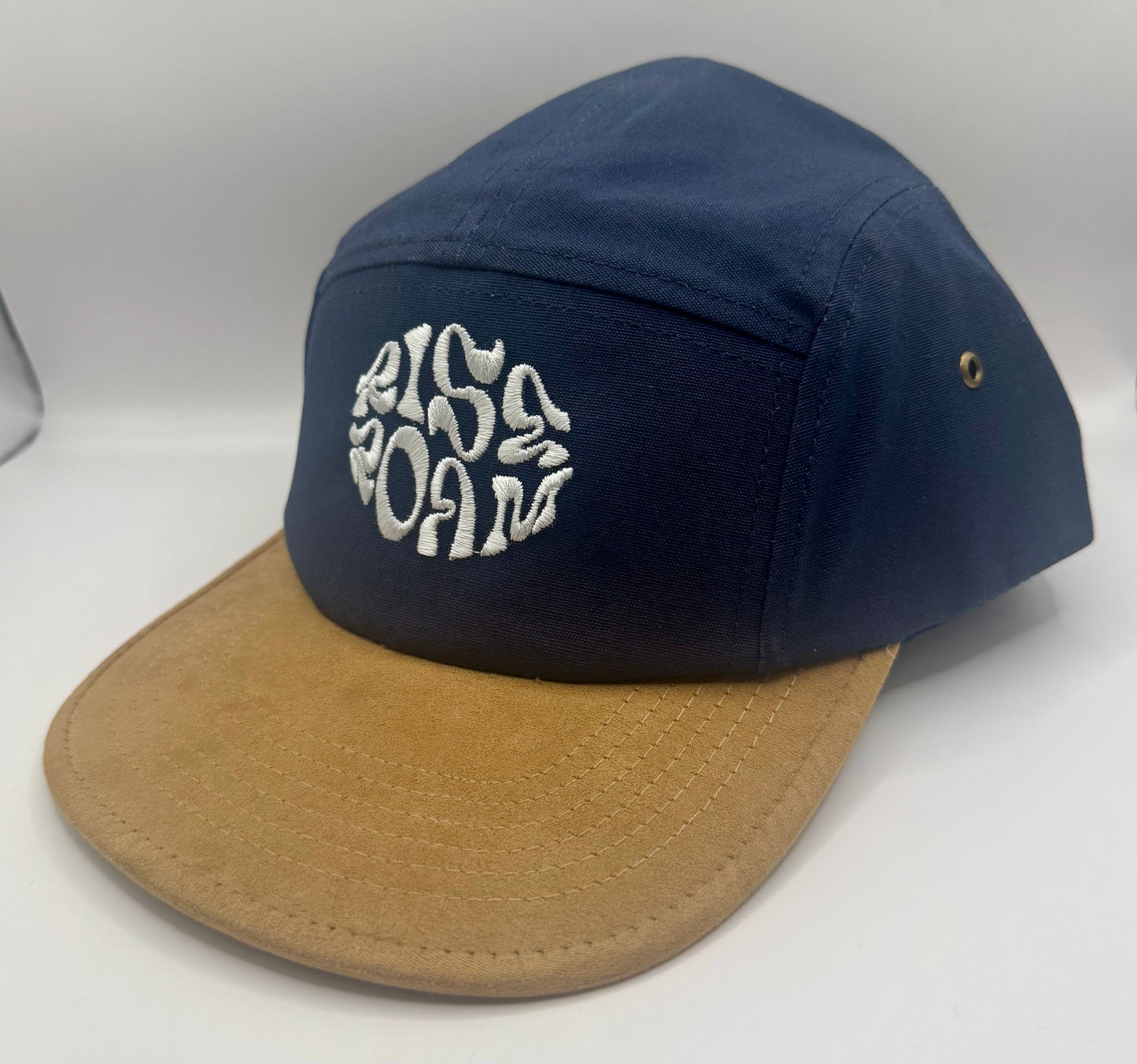 Rise & Roam Brand - Navy/Tan, Squiggle 5 Panel Cap.