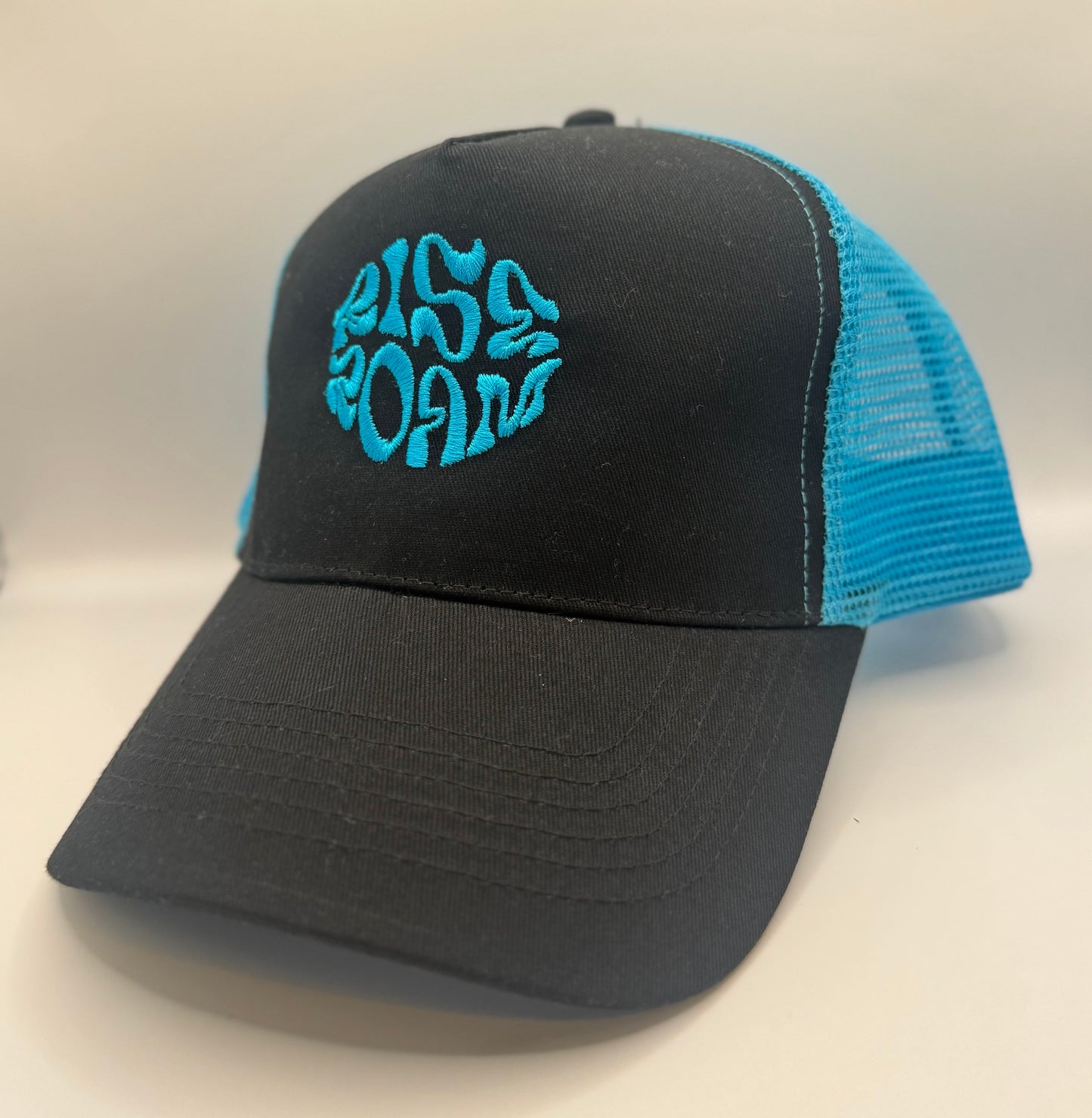Rise & Roam Brand - Vibrant Blue Squiggle Trucker Cap.
