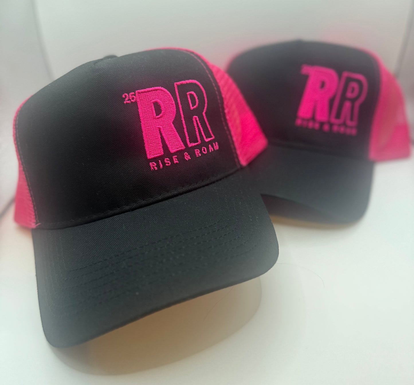 Rise & Roam Brand - Bold RR Hot Boy Pink Trucker Cap