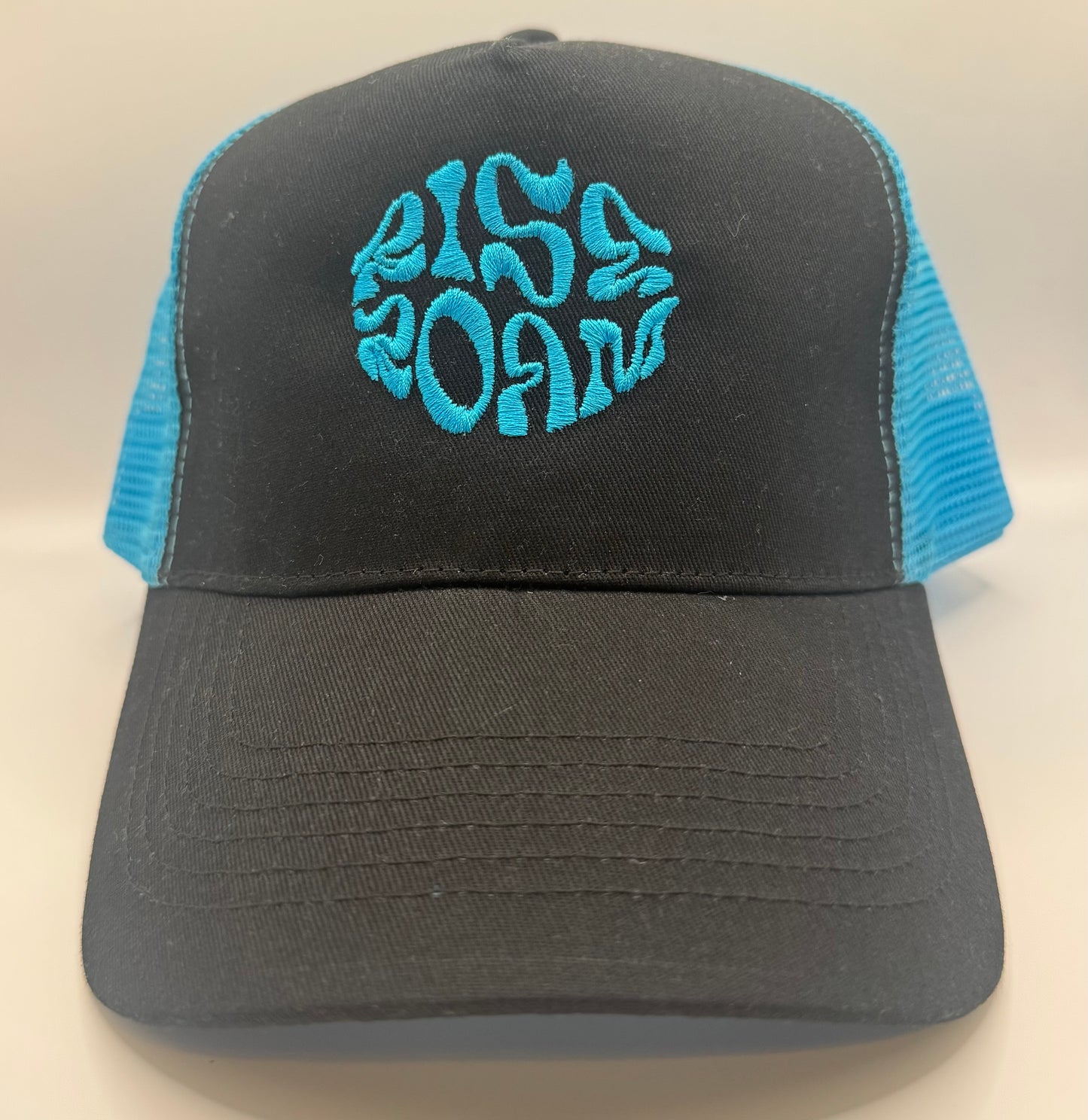 Rise & Roam Brand - Vibrant Blue Squiggle Trucker Cap.