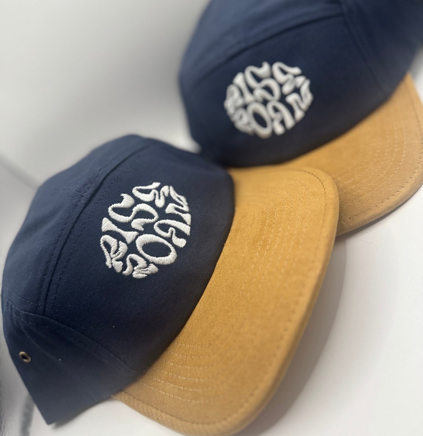 Rise & Roam Brand - Navy/Tan, Squiggle 5 Panel Cap.