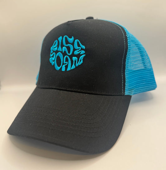 Rise & Roam Brand - Vibrant Blue Squiggle Trucker Cap.