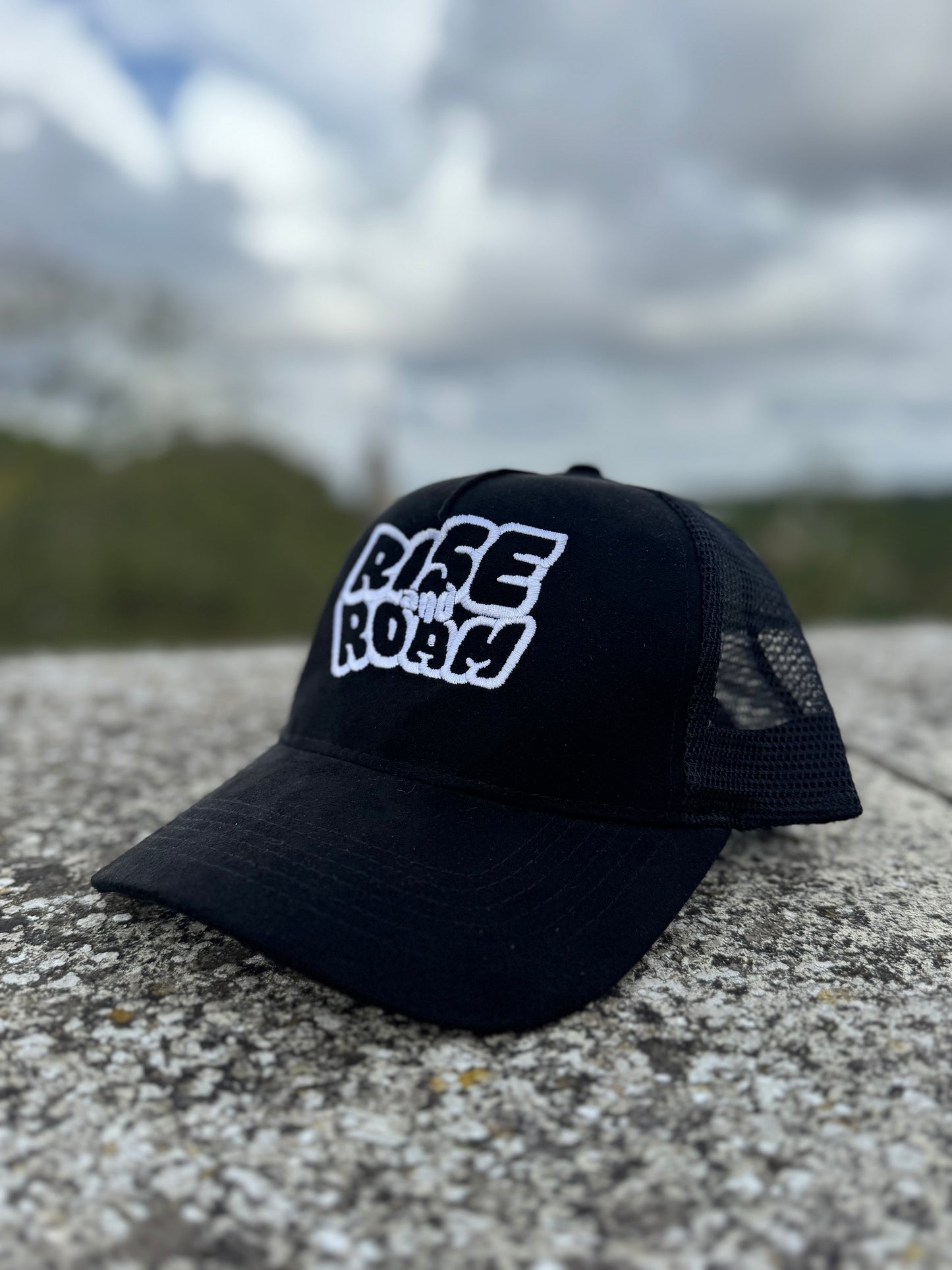 Rise & Roam Brand - Black Suede “To Busy on the Rise Trucker Cap.