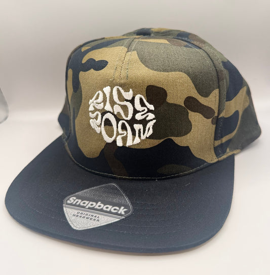 Rise & Roam Brand - Camo Squiggle SnapBack Cap.