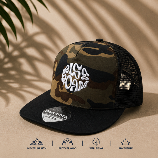 Rise & Roam Brand - Camo Squiggle SnapBack Cap.